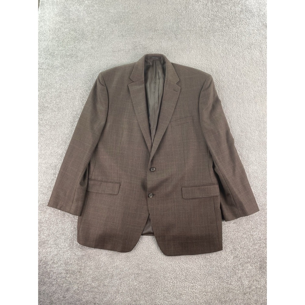 Ralph Lauren Suit Jacket 48 R Taupe Wool Tweed Glen Plaid Designer Luxury LRL